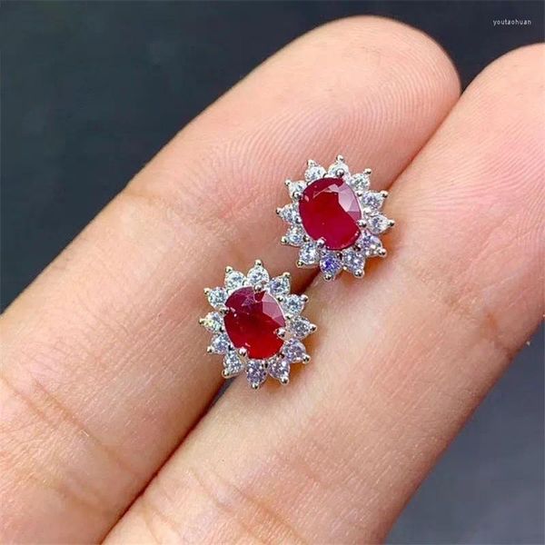 Boucles d'oreilles Xin Yipeng S925 en argent sterling plaqué or incrusté de véritables pierres précieuses de rubis naturel bijoux cadeau de fiançailles fin pour les femmes