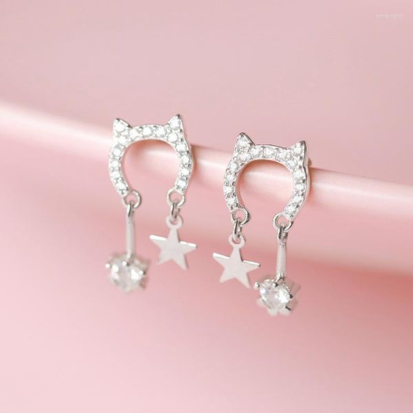 Pendientes de tuerca Xingyunday lindo gatito moda borla estrella circón mujeres joyería de moda regalos