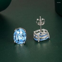 Pendientes de tuerca XSL JIAMEI S925 con aguja de plata, taladro en polvo ovalado, 8, 10MM, 5A, joyería fina de circón, regalo para mujer