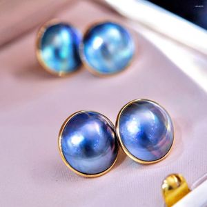 Pendientes de tuerca XX, joyería fina, oro amarillo puro de 18 K, agua de mar salada Natural, perlas Mabe de 14-15mm para mujer