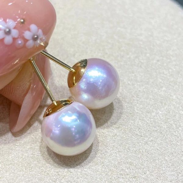 Pendientes de tuerca XX joyería fina oro sólido de 18 quilates origen Natural japonés 9-9,5mm agua de mar océano Akoya perlas blancas para mujer