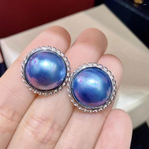 Stud-oorbellen xx Pearl Fine Jewelry 925 Sterling Silver Round 14-15 mm Blauwe Mabe Pearls-studs aanwezig