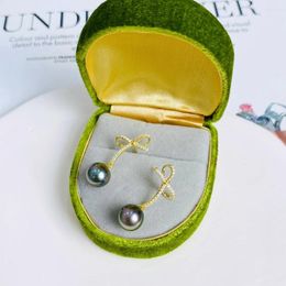 Stud-oorbellen xx Pearl Fine Jewelry Solid S925 Ronde 9-10mm Nature Sea Water Tahiti Pearls for Women Presents