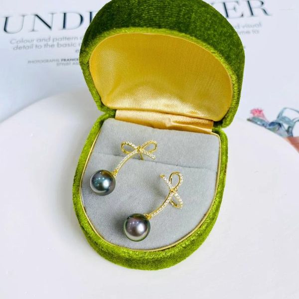 Boucles d'oreilles XX Pearl Fine Jewelry solide S925 Round 9-10 mm Nature Eau de mer Tahiti Pearls for Women Presents