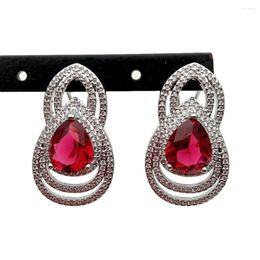 Ohrstecker Y.YING Klarer Zirkonia Pave Teardrop Red Setting Damen Party Schmuck