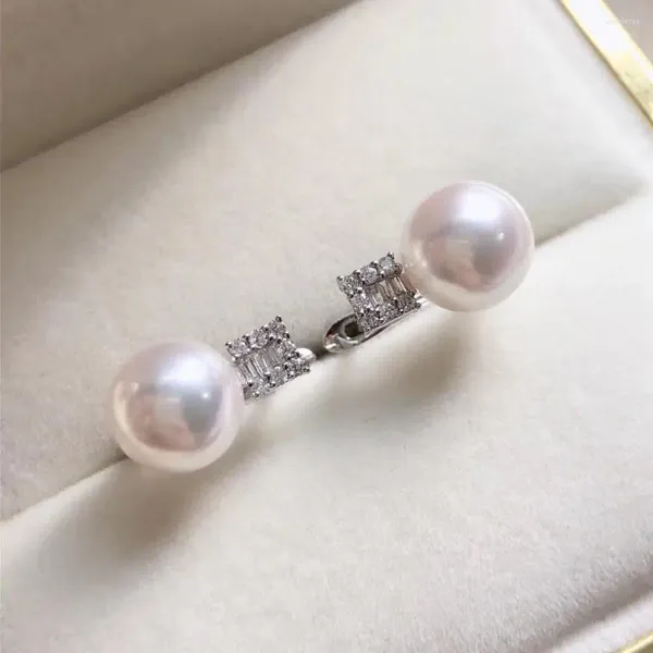 Boucles d'oreilles Y210, bijoux fins, or blanc pur 18 K, diamants fabriqués au japon, perles Akoya 9-9.5mm pour femmes