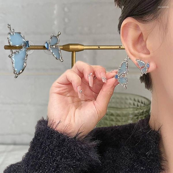 Boucles d'oreilles Y2K esthétique Punk Style liquide asymétrique papillon boucle d'oreille pour femme Cool métal Piercing bijoux en gros