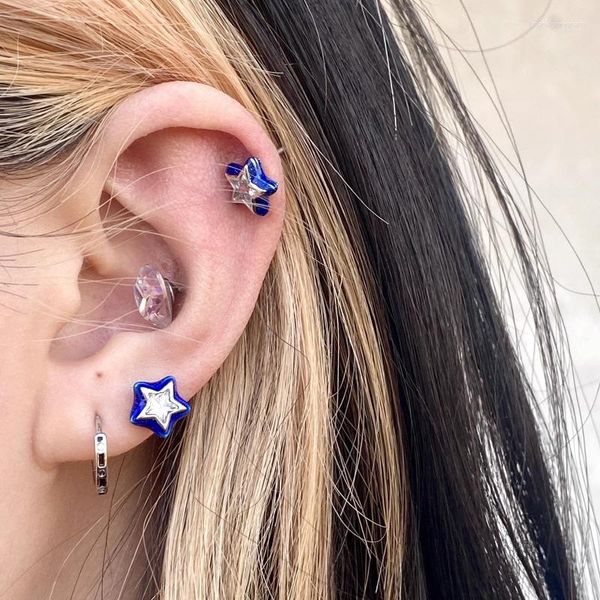 Pendientes de tuerca Y2K con estrella azul, abalorio Punk de acero de titanio para hombres y mujeres, accesorios góticos, moda coreana fresca