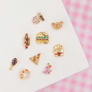 Boucles d'oreilles Y2K Ins belle nourriture hambourg frites Pizza Zircon boucle d'oreille pour les femmes mignon délicieux bijoux cadeau