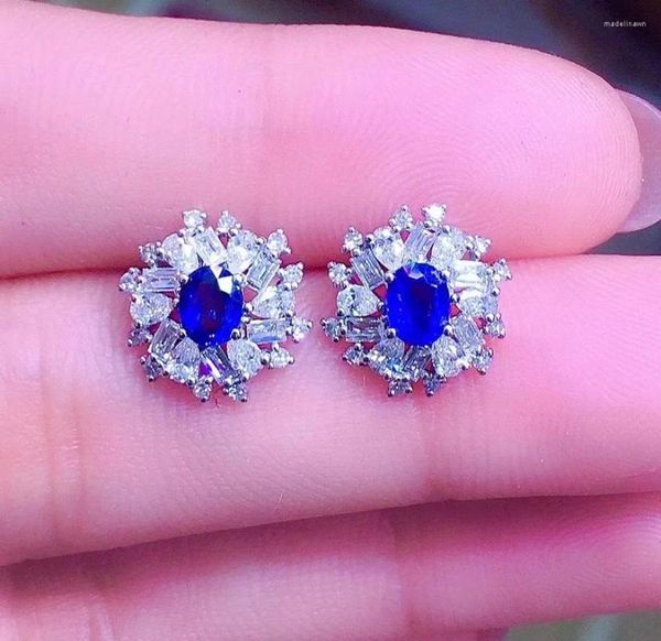 Boucles d'oreilles Y406 saphir, bijoux en or 18 carats, pierres précieuses naturelles bleu Royal 0,78 ct pour femmes