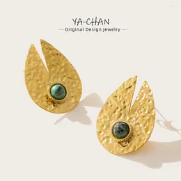 Boucles d'oreilles étalon yachan 18K Gold plaqué pour les femmes Luxury Naturel Stone African Turquoise Texture irrégulière Tarnish Bijoux GRATUIT