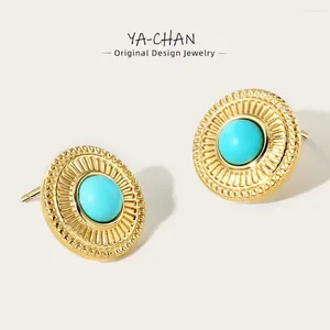 Boucles d'oreilles YACHAN 316L en acier inoxydable rond pierre naturelle mode classique rétro charme bijoux cadeau pour les femmes