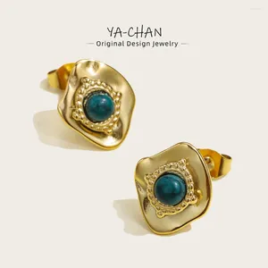 Stud -oorbellen Yachan Trendy onregelmatig roestvrij staal voor vrouwen Vintage Dark Green Stone Aesthetic 18K Golden vergulde sieraden