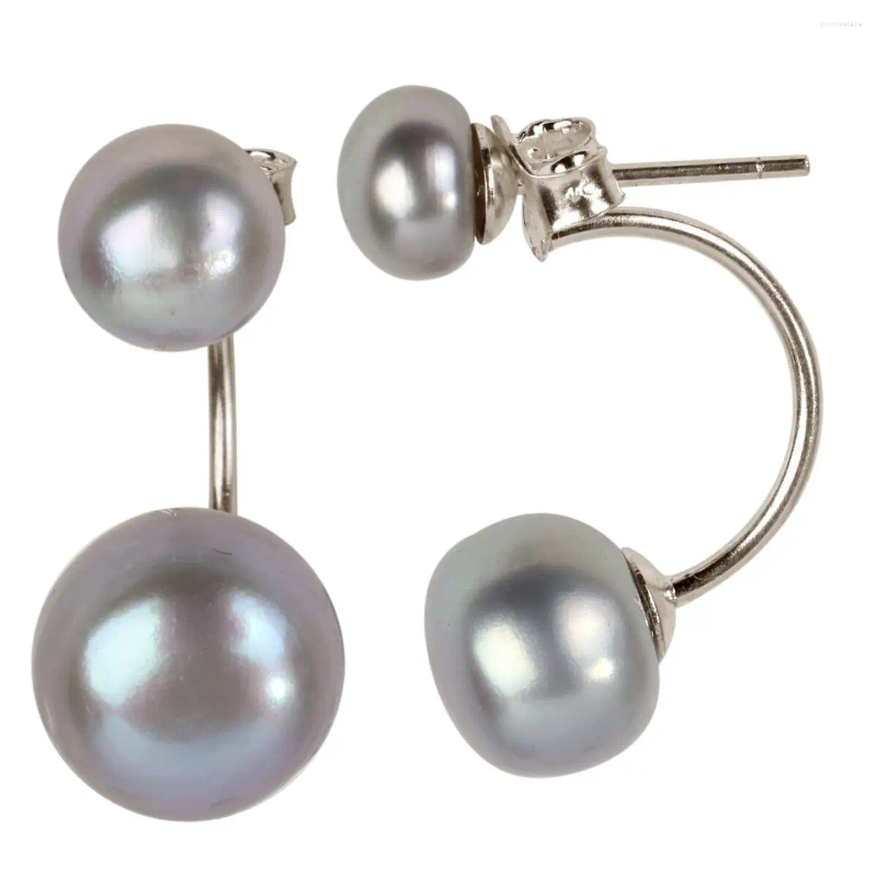 Stud Earrings YACQ 925 Sterling Silver Freshwater Pearl 9-9.5mm Double Drop White Charm Gift Jewelry For Women Teen Girls Blue