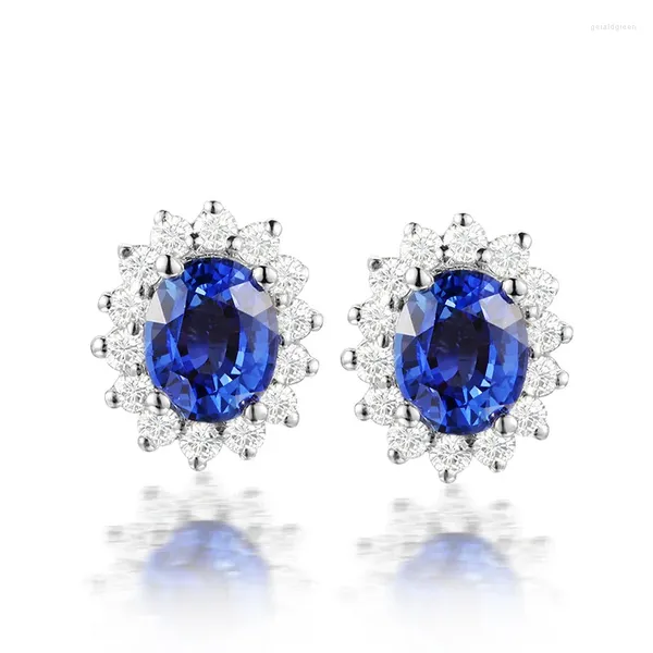 Boucles d'oreilles YangFx couleur argent Style de luxe Daifei Imitation saphir naturel avec diamant incrusté bijoux colorés