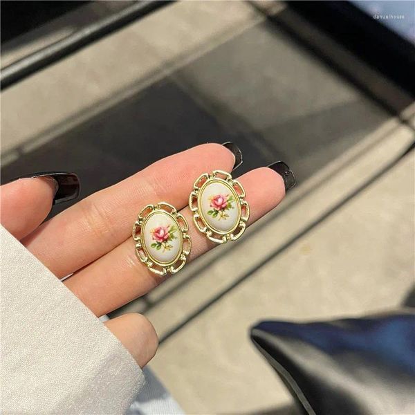 Boucles d'oreilles YANGLIUJIA métal ovale fleur personnalité mode douce élégante fille bijoux cadeau accessoires noël