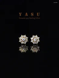 Yasu – boucles d'oreilles en argent Sterling 925 véritable, petit flocon de neige en cristal minimal coréen pour femmes, bijoux plaqués or 14 carats