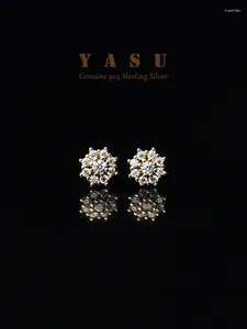 Oorknopjes Yasu Echt 925 Sterling Zilver Koreaanse Minimale Kristallen Sneeuwvlok Klein Voor Vrouwen Zoete 14k Vergulde Sieraden