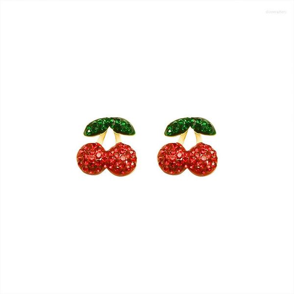 Boucles d'Oreilles YCHM Mignon Cristal Cerise Pour Les Femmes En Acier Inoxydable Petite Boucle D'oreille Rouge Esthétique Doux Fille Fête Accessoires Bijoux Cadeau