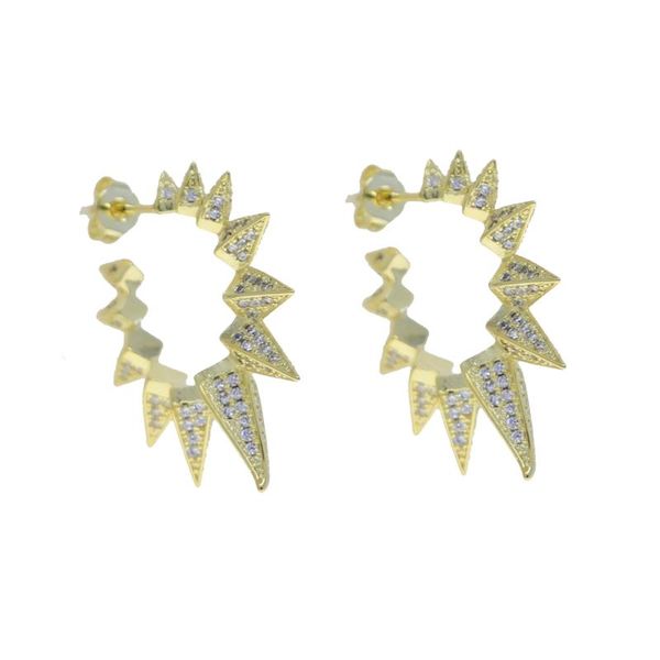 Boucles d'oreilles à clous couleur or jaune Punk Rivet grande pointe ouverte en zircone cubique pour les femmes bijoux de mode GiftsStud