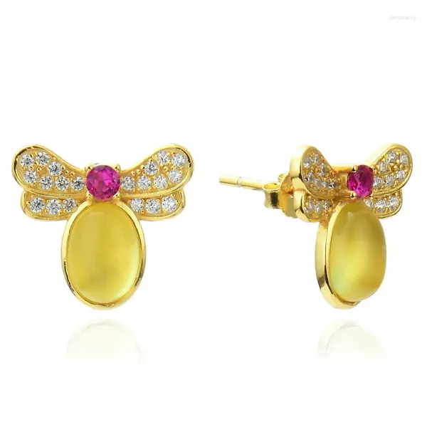 Boucles d'oreilles à clous en pierre précieuse jaune, trésor de couleur naturelle, ovale, petite abeille dorée, 5x7mm, boucles d'oreilles pour femmes