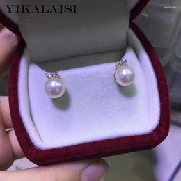 Stud-oorbellen Yikalaisi 925 Sterling Silver Natural Freshwater Pearl-sieraden voor vrouwen 7-8 mm wimpers Groothandel