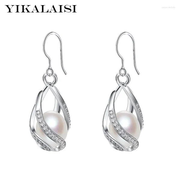 Pendientes de tuerca YIKALAISI, jaula de perlas naturales de agua dulce, joyería de moda de Plata de Ley 925 para mujer, 8-9mm, 4 colores