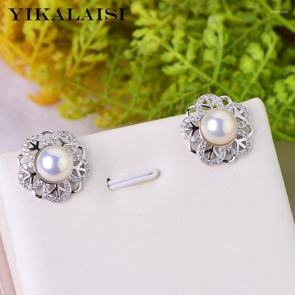 Pendientes de botón YIKALAISI Perla natural de agua dulce Joyería de plata esterlina 925 para mujeres 8-9mm Tamaño Blanco Púrpura Rosa Negro