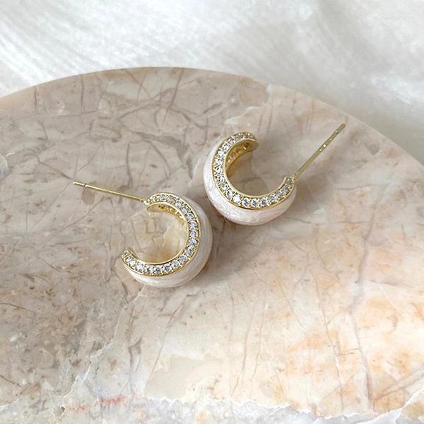 Yixin – boucles d'oreilles françaises blanches en forme de C pour femmes, bijoux de fête en zircone, à la mode