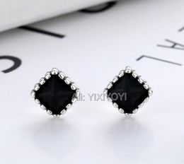 Boucles d'oreilles YIXIYOYI 925 argent Sterling rétro noir Gen carré boucle d'oreille Vintage Thai pour femme charme Punk bijoux