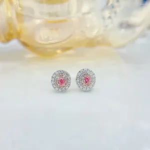 Boucles d'oreilles YM2023 diamants roses 0,10 ct solide or blanc 18 carats Nature clous féminins pour femmes fines