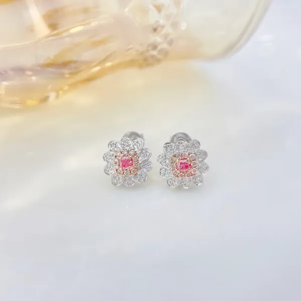 Boucles d'oreilles à clous YM2023, diamants roses 0,14 ct, or blanc 18 carats, clous naturels pour femmes