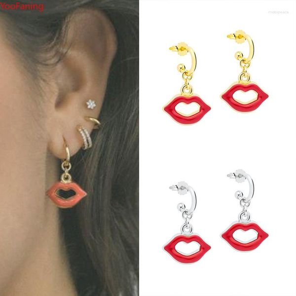 Boucles d'oreilles YooFaning 925 en argent Sterling oreille aiguille femmes émail lèvres pendentif Sexy romantique assister aux fêtes petite amie Huggie