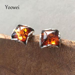 Boucles d'oreilles Yoowei 9mm Ambre Pour Femmes Petit Carré Véritable 2023 Options Naturel Cognac Bijoux GrosStud Odet22