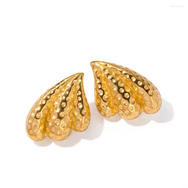 Boucles d'oreilles Youthway Creative en acier inoxydable martelé en forme d'aile texturé creux plaqué or 18 carats bijoux de mode pour femmes
