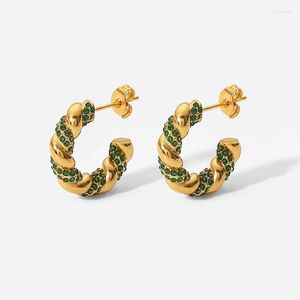 Boucles d'oreilles Youthway en acier inoxydable vert zircon cubique torsion pour femmes mode Texture géométrique Bijoux Acier inoxydable cadeau