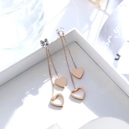 Boucles d'oreilles YUN RUO arrivée mode doux coeur cristal boucle d'oreille couleur or Rose femme fille cadeau titane acier bijoux ne se fanent jamais