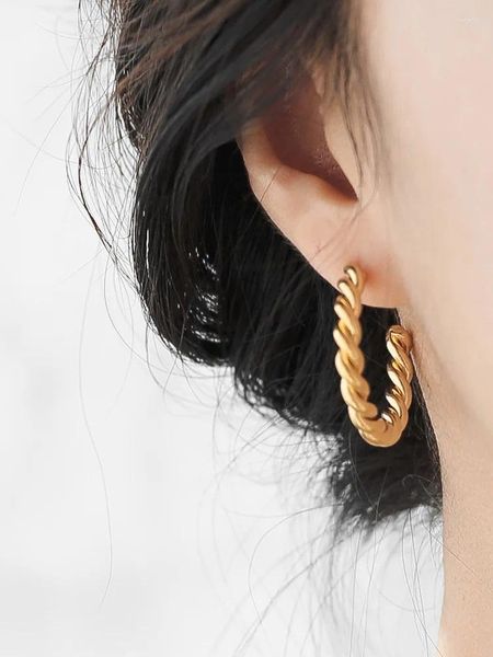 Pendientes YUN RUO Vintage Líneas Retorcidas Aro Grande 18 K Chapado En Oro Mujer Titanio Joyería De Acero Inoxidable Nunca Se Descolora Anti Alérgico