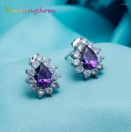 Stud -oorbellen Yunkingdom klassiek waterdruppel kristal voor vrouwen paarse mode -sieraden