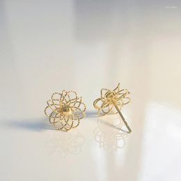 Boucles d'oreilles Yunli Real 18K Gold Lace Flower Pure AU750 Gift Bijoux pour femmes