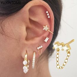 Boucles d'oreilles YUXINTOME 925 argent Sterling aiguille trois Zircons bande chaîne gland pour les femmes mariage luxe bijoux Pendientes