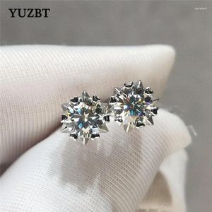 Stud -oorbellen yuzbt dames 925 zilver uitstekend gesneden totaal 2 karaat edelsteen diamant test voorbij d kleur moissaniet sneeuwvlokcadeau