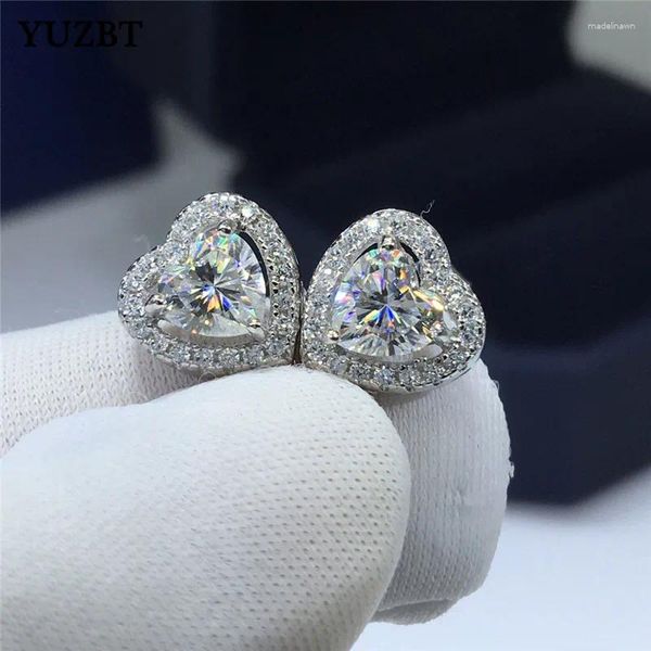 Boucles d'oreilles YUZBT femmes S925 argent Sterling solide excellente coupe Total 2 carats diamant Test passé D couleur coeur Moissanite