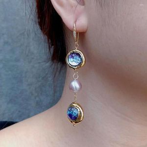 Boucles d'oreilles étalon yygem 16 mm murano verre d'eau douce cultivée perle violet pele longue crochet