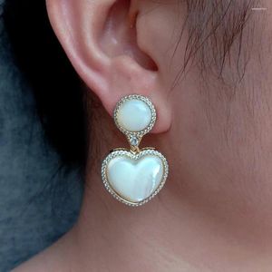 Boucles d'oreilles YYGEM 21x22mm coquille de mer blanche naturelle plaquée or en forme de coeur cubique Zircon fête anniversaire bijoux