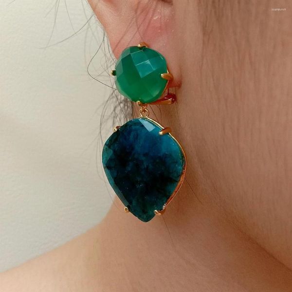 Aretes YYGEM Ágata verde Apatita azul Piedra genuina Colgante Único