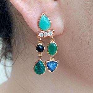 Boucles d'oreilles YYGEM naturel géométrique Malachite Agate Amazonite Sodalite Onyx CZ pavé balancent Style classique pour les femmes