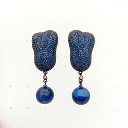 Boucles d'oreilles à tige YYGEM Cyanite naturelle Gunmetal Colbalt Cz Micro Pave Drop