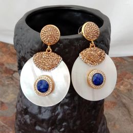 Boucles d'Oreilles YYGEM Naturel Lapis Pave Or Couleur Plaqué Blanc Vadrouille Pièce Cz Hyperbole Style Pour Les Femmes