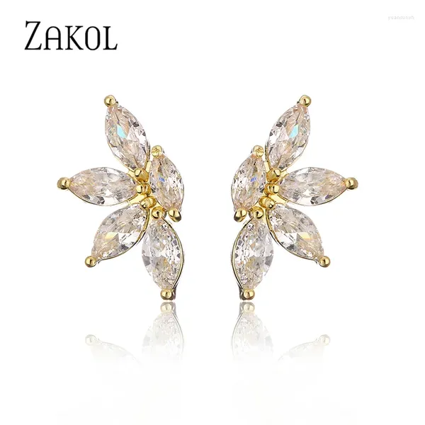 Pendientes de semental Zakol Fashion Corean Marquise Cut Cubic Zircon for Women Simple Leaf Student Party Daily Jewelry 2024